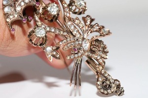 Broche parapluie antique ottomane en argent 925 plaqué or 10 carats, sertie de diamants de laboratoire taille rose et de moissanite en argent 925 - Product Image 2