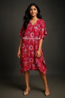 Robe Kaftan en Coton Imprimé Floral Rouge pour Femme, Style Jaipuri Ethnique Décontracté, Robe Mi-Longue Une Pièce, Vêtement de Maternité et de Détente Écologique