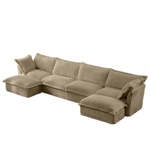 Divano Componibile a U 4 Posti con Rivestimento, Seduta Ampia e Profonda, Bordi Morbidi in Stile Francese e Molteplici Grandi Cuscini - Product Image 4