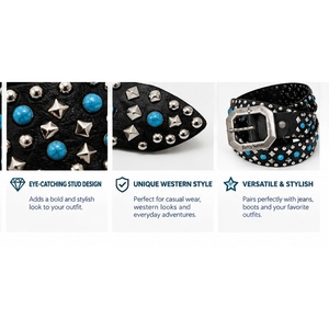 Premium Quality <b>Belt</b> with Turquoise Studs and Alloy Buckle Classic <b>Vintage</b> Style Solid Pattern for Men Casual Wear - Product Image 3