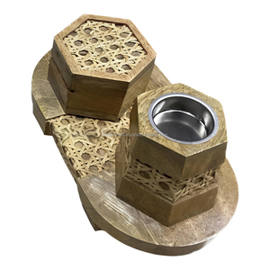 Haute qualité en bois incrustation mosaïque Bakhoor brûleur plateau boîte ensemble multicolore vadrouille incrustation arabe Mubkhar boîte Medkhan diffuseur d'encens - Product Image 3