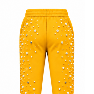 Gold Pearl Beaded <b>Jogger</b> Pants <b>Women</b> Luxury Embellished Drawstring Sweatpants Casual Streetwear <b>Fleece</b> Trousers With Pockets - Product Image 4