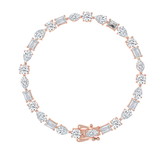 Bracelet de tennis sophistiqué en or 14kt 18kt, 28 diamants multiformes, avec maillons rotatifs taille Marquise, Poire et Émeraude, certifié IGI - Product Image 5