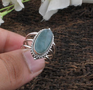 Bague Statement Classique en Argent Sterling 925 avec Calcedoine Aqua Naturelle, Ovale, à Trois Couches, pour Mariage et Fêtes - Product Image 4