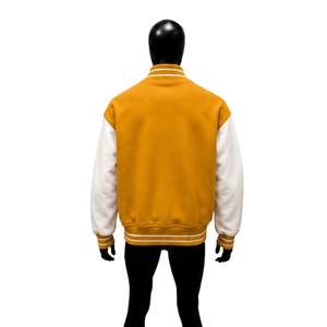 <b>Men's</b> Yellow Varsity <b>Jacket</b> With <b>White</b> Sleeves Preppy Style Turn-down Collar Regular Fit Polyester Cotton Material Autumn Wear - Product Image 2