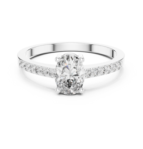Anillo de Compromiso Art Deco con Diamante Moissanite de Corte Oval Exquisito del Proyecto Vinson, Diseño de Banda Pavé, Diamante de Laboratorio de Alta Claridad, Oro de 14K - Product Image 1