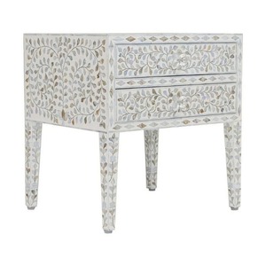 Table d'appoint de haute qualité à motif floral en nacre avec tiroir, table de chevet faite à la main, table d'appoint pour salon, décoration intérieure - Product Image 5