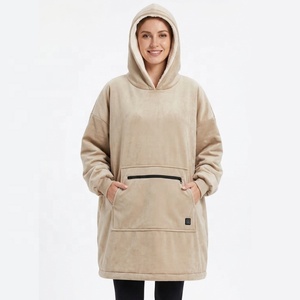 Customized Product Winter Adults Fleece 5V <b>USB</b> Electric <b>Heated</b> Oversized Hoodie Blanket - Product Image 5