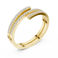 Bague en or jaune sertie de diamants pour femme, classique, triple rangée, ouverte, taille brillant rond, bijoux de mariage