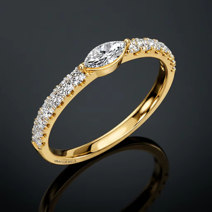 Elegante Anillo de Compromiso y Boda Clásico con Diamantes Marquise Cultivados en Laboratorio con Certificación IGI, Piedras Laterales de Diamantes, Oro de 10K, 14K, 18K, Plata 925, 935 - Product Image 1