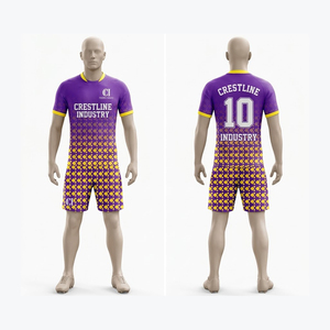 Crestline Industry Sublimated Soccer Jersey Set Men's Purple Yellow Geometric Pattern Moisture Wicking <b>Athletic</b> Fit Short Sleeve - Product Image 1