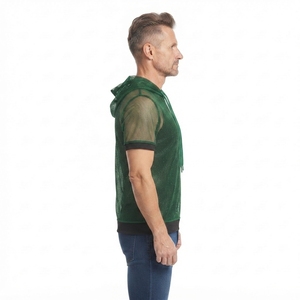 Sweat à capuche en maille pour homme, manches courtes, transparent, coupe classique, sans doublure - Product Image 3