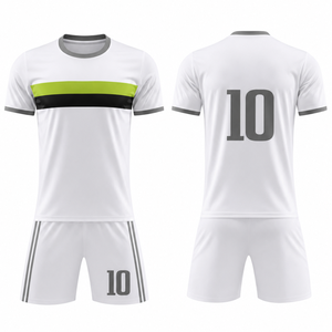 High demand White Soccer Uniform Set <b>Lime</b> Green Stripe Sublimated Football Jersey & shorts - Professional teamwear - Product Image 1