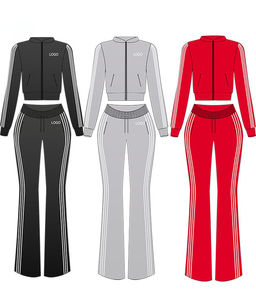Vêtements d'hiver pour femmes Y2K, veste zippée en velours avec logo personnalisé sur le côté et pantalon de jogging, ensemble 2 pièces, survêtement en velours pour femmes - Product Image 5