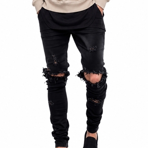 Jeans en denim déchiré pour hommes, coupe skinny extensible, en denim stretch, coupe ajustée sur mesure, en tissu denim premium pour hommes - Product Image 1