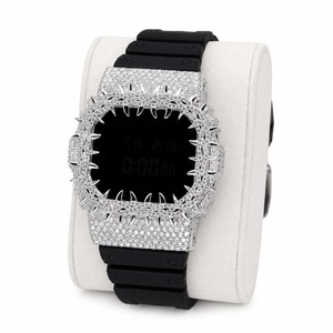 Luxury Digital <b>Watch</b> Square Case Rhinestone Accents Rubber Band Unisex - Product Image 3