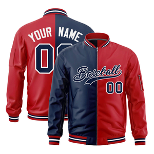 Chaqueta Varsity Deportiva de Diseño Personalizado de Primera Calidad para Hombre, Color Azul Marino y Rojo, con Cierre Completo, Dos Tonos, Logotipo Frontal - Product Image 2