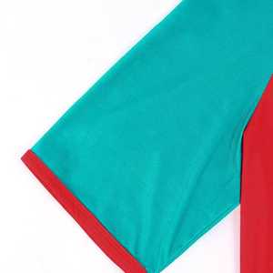 T-shirt homme rouge et vert sarcelle à manches raglan, col rond, séchage rapide, coupe ajustée, couleur unie, tricoté, haut tendance pour hommes. - Product Image 4