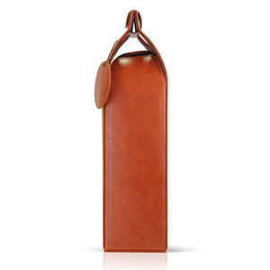 Brown Leather Custom Logo <b>Foldable</b> Wine <b>Bottle</b> Carrier with Handle for Adults - Product Image 6