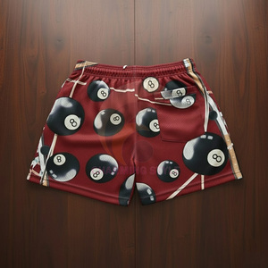 Pantalones Cortos de Baloncesto Unisex para Adultos, 100% Poliéster, Teñidos con Estampado Abstracto de Rayos Rojos y Negros, de Secado Rápido, Transpirables, con Cordón Ajustable - Product Image 2