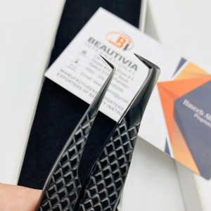 แหนบต่อขนตาสแตนเลสด้ามเพชรสีดำแบบมืออาชีพ90องศาปรับแต่งโลโก้ได้อย่างยั่งยืนปลายแหลม - Product Image 2