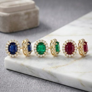 Pendientes de Oro Amarillo Sólido de 18K de Alta Calidad con Zafiro Azul Natural y Diamantes, Corte Ovalado, Regalo de Lujo para Esposa - Product Image 4