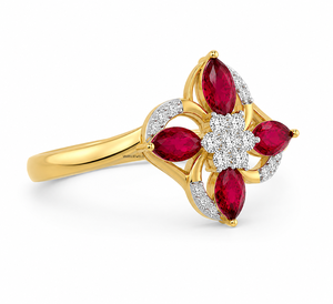 Bague de déclaration luxueuse à grappe florale de pierres précieuses rouges taille marquise avec pierres rondes en or 10K 14K 18K et argent 925 935 - Product Image 2