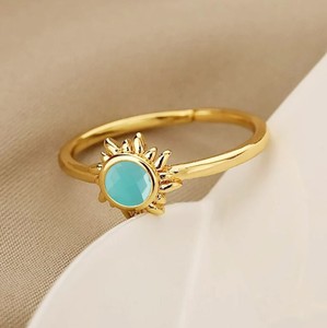 Aqua Chalcedony Round 6 MM Gemstone Gold Plated <b>Adjustable</b> <b>Ring</b> for Women Jewelry - Product Image 3