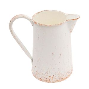 Vase de table en métal rustique Fresh Bloom avec poignée, finition blanche mouchetée - Product Image 1