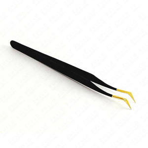 Pince à épiler professionnelle en acier inoxydable noir et or, pointe fine, applicateur de volume pour extensions de cils - Product Image 2