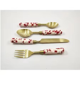 Handmade Brass Cutlery Set <b>Gold</b> Finish With Ceramic Handle Flatware Utensil Elegant <b>Table</b> Decor For Restaurant Hotel Dining - Product Image 1