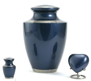 Blue Engraved Cremation Urn <b>for</b> Human <b>Ashes</b> Adult Memorial Urn with Heart <b>Keepsake</b> Decorative Funeral Storage Container - Product Image 3