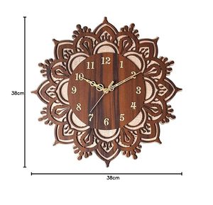 Olive Wood Mandala Art Deco Wall <b>Clock</b> <b>Electric</b> Analog Single Face Plug Powered Decor for Living Room - Product Image 2