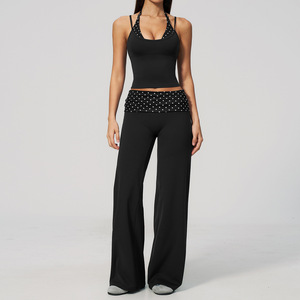 Black Polka Dot Halter <b>Crop</b> <b>Top</b> High Waist Shorts 2 Piece Yoga Set Seamless Sweat-Wicking Activewear - Product Image 4