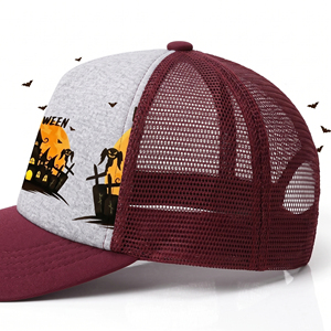 Gorra de Camionero de Halloween con Diseño de Castillo Espeluznante, Frente Blanco, Parte Trasera de Malla Verde Oliva, Ajustable, Unisex, para Fiestas - Product Image 5