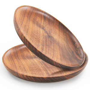 Plaques de service rondes en bois d'acacia, 6 pièces, vaisselle de Table naturelle pour les salades, aliments à la main, fromages, amuse-gueule - Product Image 1