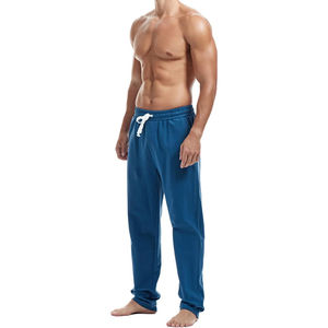 Pantalon de jogging décontracté en coton bleu pour homme, taille élastique avec cordon de serrage, poches latérales, tricoté mi-lourd, idéal pour l'automne - Product Image 4