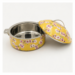 Casserole isotherme à double paroi de qualité supérieure en acier inoxydable, chauffe-plat thermique avec couvercle en dôme, motif floral jaune cerisier - Product Image 2
