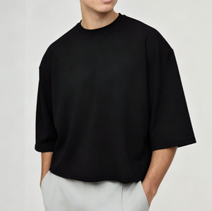 เสื้อยืดคอกลมแขนสั้นไซส์ใหญ่สำหรับผู้ชาย สีพื้น ผ้าถัก ย้อมเส้นด้ายคุณภาพสูง เป็นมิตรกับสิ่งแวดล้อม สวมใส่สบายๆ - Product Image 5
