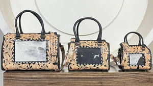 Premium Hot Selling Real Hairon Cowhide Leather Speedy Duffel Bag Women Western Style <b>Tooled</b> Mini Crossbody Travel Handbag Purse - Product Image 6