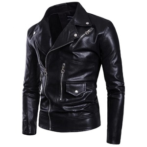 High Street Style Invierno Moda Alta calidad Chaqueta de cuero genuino Hombre Slim Fit Cremalleras XL Tamaño Teñido Lana Estampado - Product Image 3