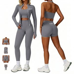 Ensemble de sport extensible vert uni pour femme grande taille, comprenant un crop top sans manches à quart de zip et un legging taille haute avec option short - Product Image 5
