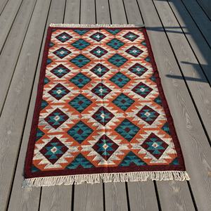 Alfombra Kilim de Lana Hecha a Mano, Diseño Abstracto Moderno, Tejido Plano Ecológico, Estilo Bohemio Vintage - Product Image 1