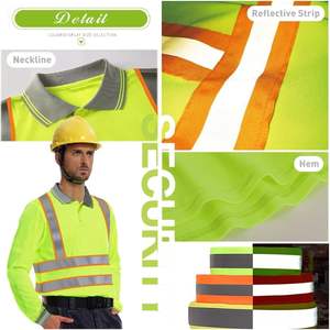 YOWESHOP Hi-Vis Safety Long Sleeve Workout <b>Polo</b> <b>Shirts</b> Reflective Strips Customizable Design Size XL-Black (<b>Green</b>) Workwear - Product Image 3
