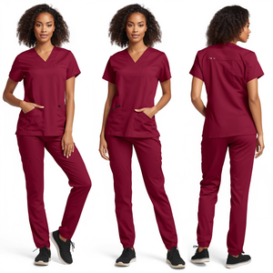 Ensemble de blouses d'infirmière rouge bordeaux pour femmes, best-seller, vêtements médicaux de qualité supérieure - Product Image 4