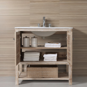 Meuble de salle de bain vintage rétro en bois massif brun foncé de 36 pouces, à poser au sol, avec un seul lavabo, tiroirs à fermeture douce de qualité supérieure - Product Image 3