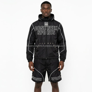 Conjunto de Chaqueta Cortavientos Estampada 100% Poliéster, Impermeable, Traje Deportivo Cortavientos de Poliéster para Hombre - Product Image 1