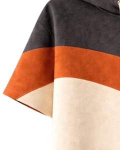 Customized Men Charcoal Rust Color Block <b>Short</b> <b>Sleeve</b> Hoodie Pullover Cotton Fleece Casual Streetwear Kangaroo Pocket <b>Sweatshirt</b> - Product Image 4