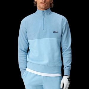 <b>Men's</b> Light Blue Long Sleeve Zipper Knitted Sweatshirt With Matching <b>Shorts</b> Casual Two Piece Set Front Logo Design - Product Image 6