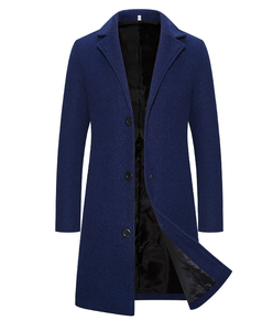 Plus Size <b>Men's</b> Blue Wool Overcoat Long Turn Down Collar Single <b>Breasted</b> Thick Winter <b>Coat</b> - Product Image 1